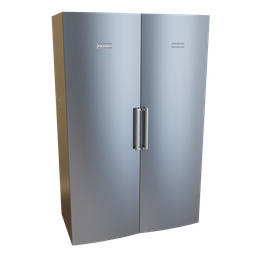Detailed 3D model of a modern stainless steel side-by-side refrigerator for Blender rendering.