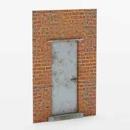 "3D model of a modular wall with a textured metal door for Blender vertex painting."