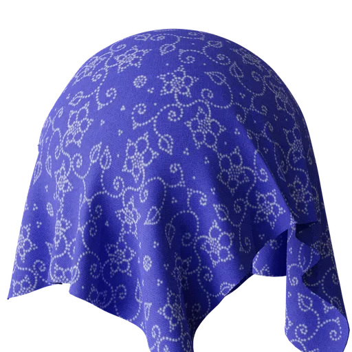 High-resolution purple fabric with dotted flower pattern for 3D modeling in Blender, PBR ready with 4K texture.