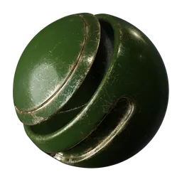 Distressed green metal PBR material for 3D modeling in Blender with realistic edge wear and scratches.