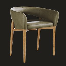 3D rendered olive green rounded chair with wooden legs, Blender-compatible model.