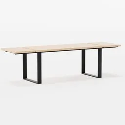 3D model of a minimalist industrial-style table with metal legs and a wooden top, compatible with Blender.