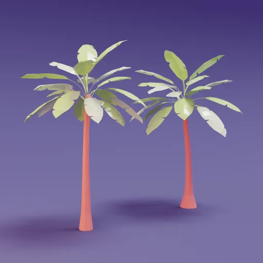 Modern low-poly palm trees for game design, vibrant low-resolution 3D Blender assets.