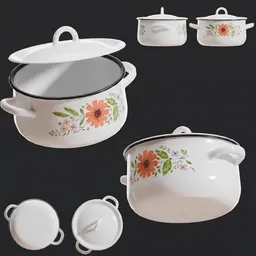 Vintage Enameled Floral Casserole Pot