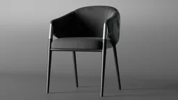 Sleek black 3D model of a modern armchair with chrome legs designed for Blender rendering.