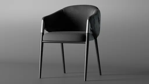 Sleek black 3D model of a modern armchair with chrome legs designed for Blender rendering.