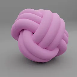 "Modern Knot Fabric Decorative Pillow 3D Model for Blender 3D - Pink ball of yarn on grey surface with golden curve structure and twisting details, perfect for adding a cozy touch to any digital sofa setting. Rendered with Frostbite 3 technology by Ma Quan."