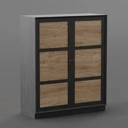 Detailed 3D wardrobe model for interior visualization, compatible with Blender, featuring a realistic wooden texture.