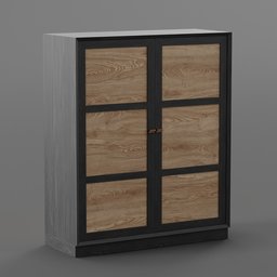 "Modern wooden wardrobe with metal handle and detailed structure, designed for Blender 3D. Ideal for interior visualizations. Measures 60x150x180cm."