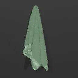 Detailed green 3D-rendered hanging face towel with fine texture folds for Blender graphics and visualization.