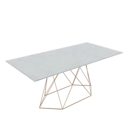 Highly detailed Blender 3D model of a modern marble-topped table with intricate geometric metal base.