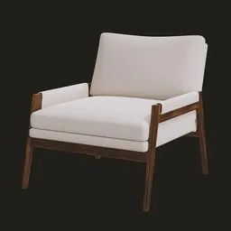 3D-rendered modern club chair with textured upholstery and angular wooden frame for Blender modeling.