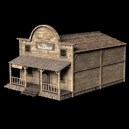 Detailed 3D model of a western saloon with high-resolution textures for Blender rendering and historical scenes.