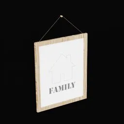 Textured 3D framed quote art piece with "FAMILY" and house silhouette, designed for Blender rendering.