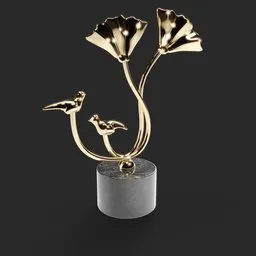 Gold-toned 3D floral sculpture model showcasing elegant curves and minimalist aesthetic, ideal for Blender 3D artists.