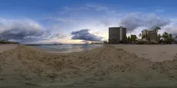 Sandy Beach Cloudy Sunset Sky