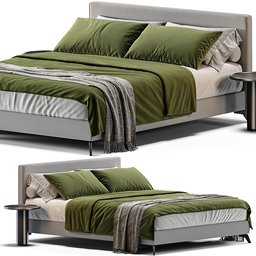 "Bed Meridiani Stone Up" - a 3D model for Blender 3D of a brushed steel bed with a white surface and green cover. Dimensions are 170 x 215 x 90 H with 337.446 polys and a clean, award-winning design. Perfect for full-body renders, with a tired appearance and couple on bed.