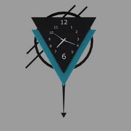 "Decorate your space with a unique, triangular wall clock in the jewelpunk aesthetic. This machine noir, diesel punk grimcore design is inspired by Jason A. Engle and features a vectorized logo, pale cyan and grey fabric, and photorealistic details. Ideal for Blender 3D enthusiasts looking for a minimalistic, yet standout piece."