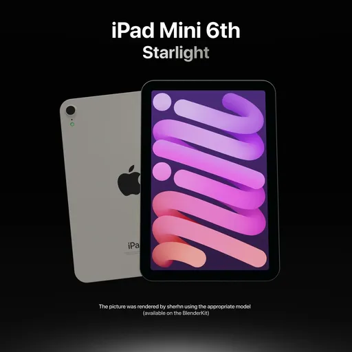 Detailed 3D model of iPad Mini, showcasing a high-resolution Liquid Retina display and sleek aluminum design, compatible with Blender 3D.