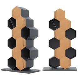 Hexagonal shelving unit 3D model with a modern design, ideal for realistic interior rendering in Blender.