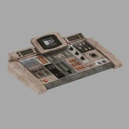 Sci-fi Blender 3D model of a detailed spaceship control panel with various buttons and screens, kitbash ready.