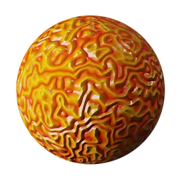 High-res PBR red and yellow swiggle pattern material for Blender 3D FX textures.