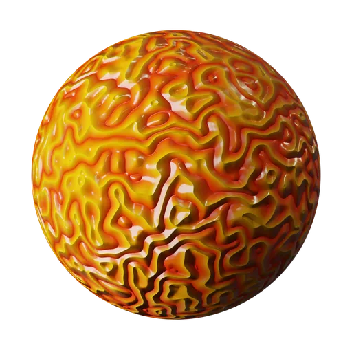 High-res PBR red and yellow swiggle pattern material for Blender 3D FX textures.