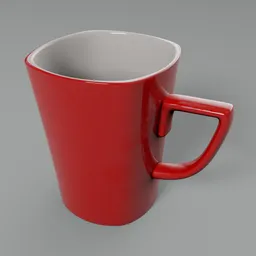 Red and white porcelain coffee mug 3D model, glossy finish, Blender 3D render.