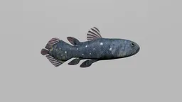 3D modeled Coelacanth, optimized for AR/VR in Blender, showcasing detailed texture and geometry.
