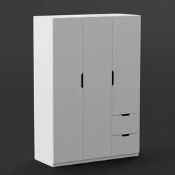 Detailed 3D model of a sleek, minimalist white wardrobe with handles, optimized for Blender rendering.