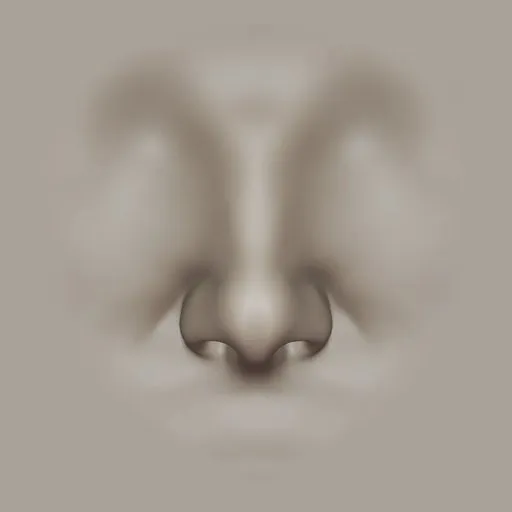 Detailed 3D sculpting tool imprint of a human nose for Blender modeling, high-res VDM stamp.