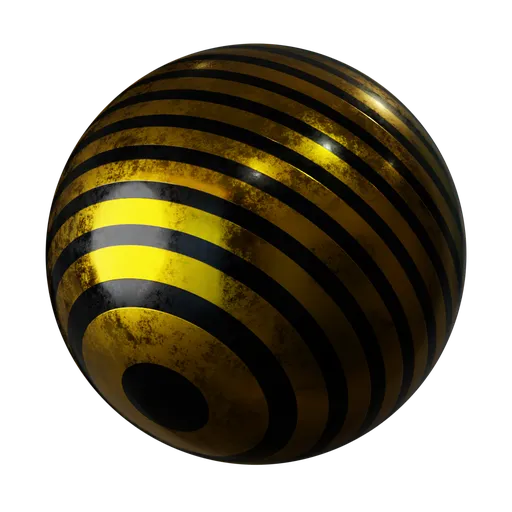 High-quality PBR black and yellow striped metal texture for 3D models in Blender and other software, ideal for signs and industrial design.