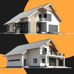 Detailed modern two-story 3D house model with exterior textures, ideal for Blender 3D architectural visualization.
