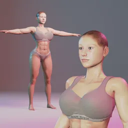 Strong Female Body Base Mesh Character - Semi Realistic - Rigged (Rigify)