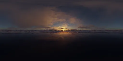 Dramatic golden hour skies over mountains, ideal for realistic lighting in 3D scene rendering.