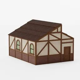 Detailed low poly 3D model of a small timber-framed house suitable for Blender use.