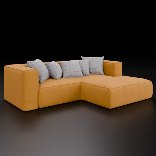 Detailed 3D corner sofa model with plush fabric and cushions, suitable for Blender rendering.