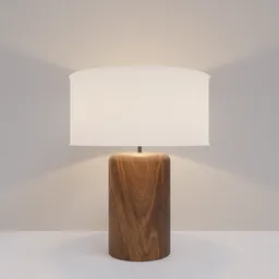 Realistic wooden lamp 3D render with illuminated white shade for interior design visualizations, compatible with Blender.