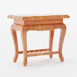 Rendered Asian-style wooden table 3D model, ideal for Blender rendering, intricate leg design.