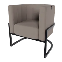"Tufted armchair in beige with black frame, perfect for furniture rendering in 3D. Created with Blender 3D, this comfortable chair features a bronze poli finish and a round-cropped product design. By Eden Box, 'Luca', suitable for a variety of scenes."