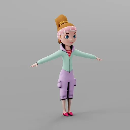 Stylized Young Girl Character Rigged