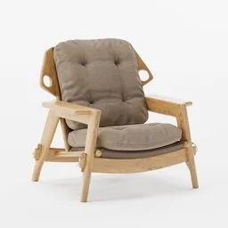 "Armchair Benjamin, a stunning 3D model inspired by Sergio Rodrigues' real design, showcases a pristine and clean wooden frame with a cushion. This high-quality Blender 3D model, rendered using Octane, captures the essence of comfort and elegance. Perfect for furniture enthusiasts seeking an authentic virtual experience."