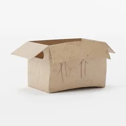Realistic worn cardboard box 3D model with flaps open, designed for Blender rendering.