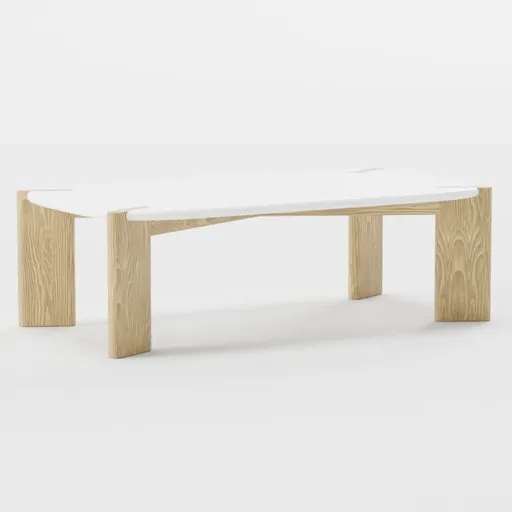 Photorealistic 3D render of a minimalist ash wood coffee table for Blender modeling and design.