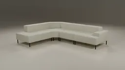 Curved sectional 8-seater fabric sofa on elevated legs for 3D modeling and rendering, Blender compatible.