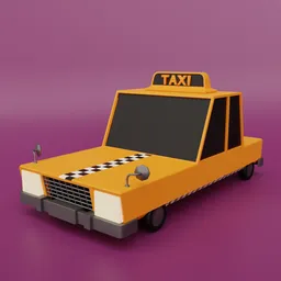 Low Poly 3D Blender model of a yellow taxi with 4096 texture, perfect for motion graphics and mobile gaming.