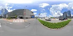 Urban HDR imagery featuring dynamic road and sea with clear skies for realistic lighting in 3D rendering.