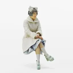 Seated coat Kawaii Girl