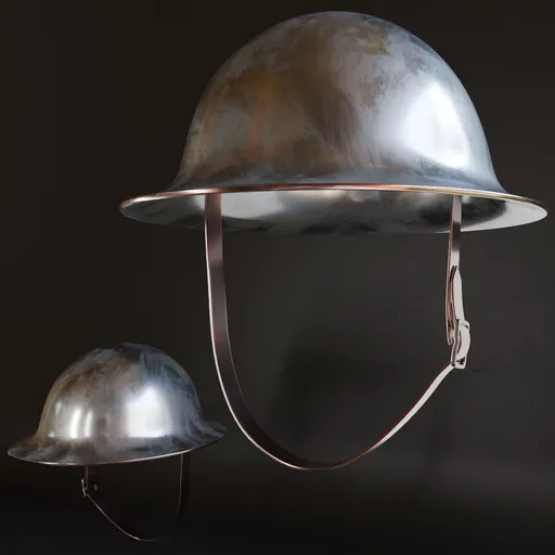 Detailed Blender 3D military helmet model with realistic metal materials, suitable for war game design.