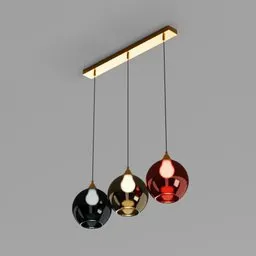 High-resolution 3D model of Ilaria 3 Glossy ceiling light with three hanging pendants for Blender rendering.